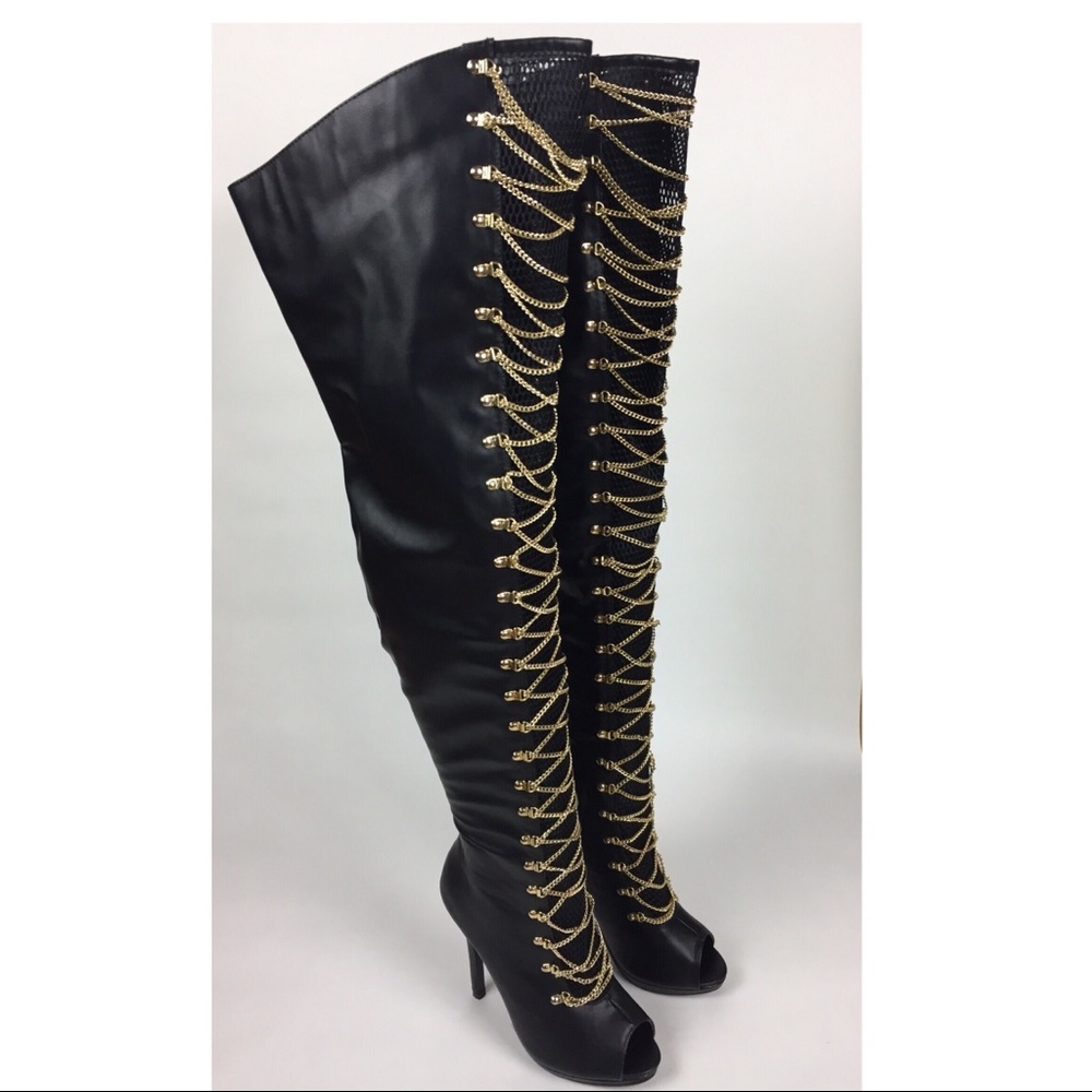 Thigh high over the knee peep toe boots